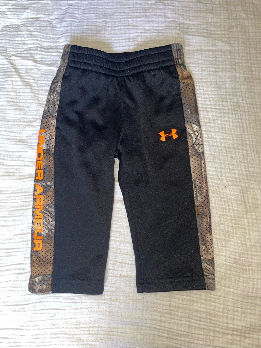 Under Armour Black Pants with Orange Logo & Camo Side Panels